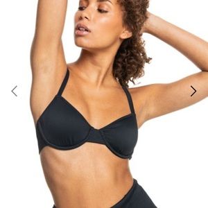 Roxy Love the Muse Black Ribbed Underwire Bikini Top BNWT